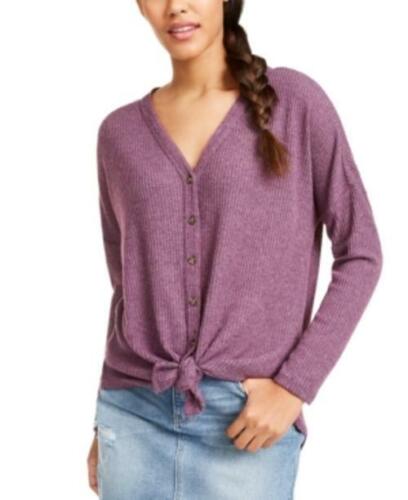 Blusa canelada aconchegante com amarração frontal Ultra Flirt Junior, roxa, tamanho pequeno