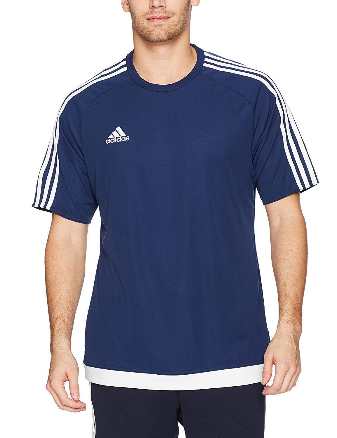 Camiseta Adidas Estro 15 Infantil Azul Escuro/Branco Tamanho Juvenil
