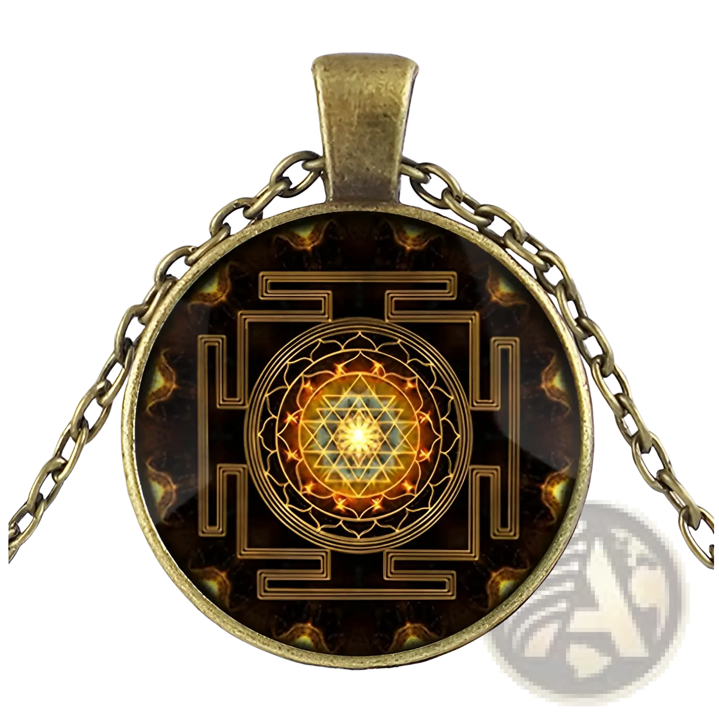 Sacred Sri Yantra Glass Cabochon Pendant Necklace