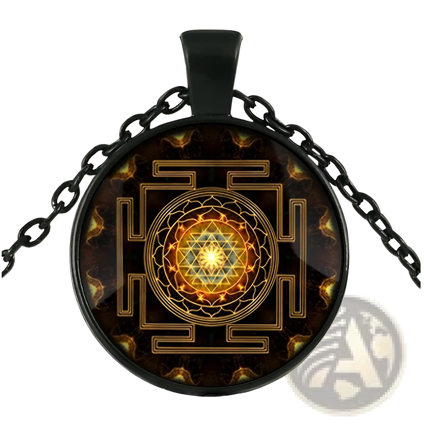 Sacred Sri Yantra Glass Cabochon Pendant Necklace