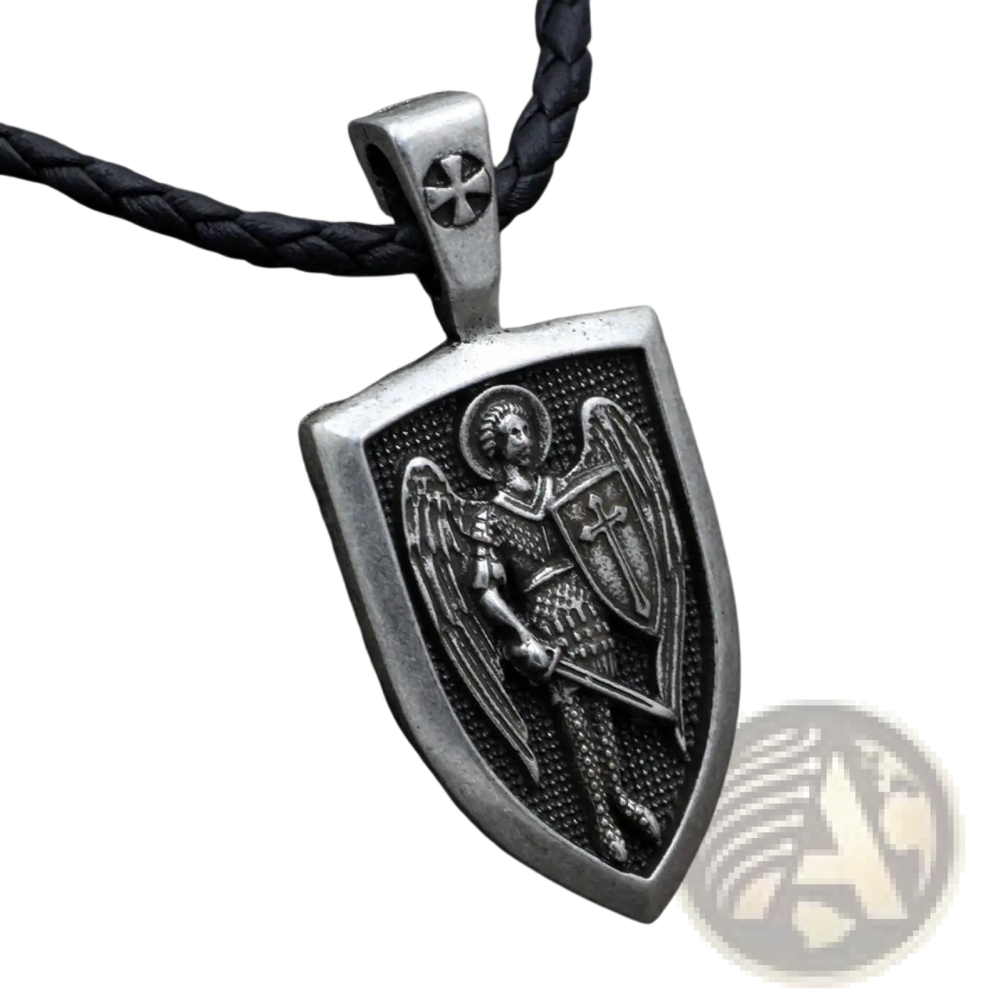 Saint Michael Archangel Shield Pendant on Braided Cord Necklace