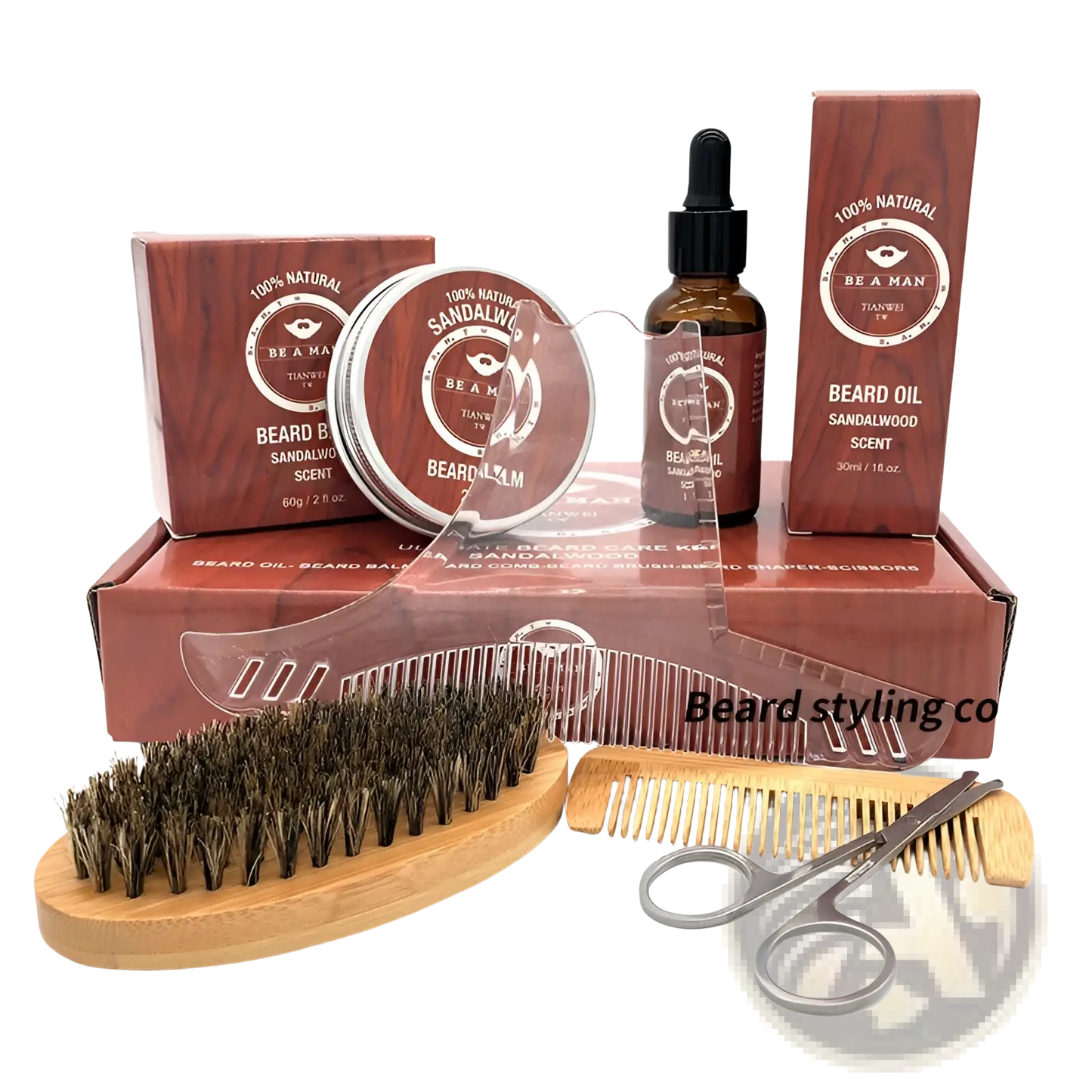 Sandalwood Beard Care Kit with Oil and Grooming Tools