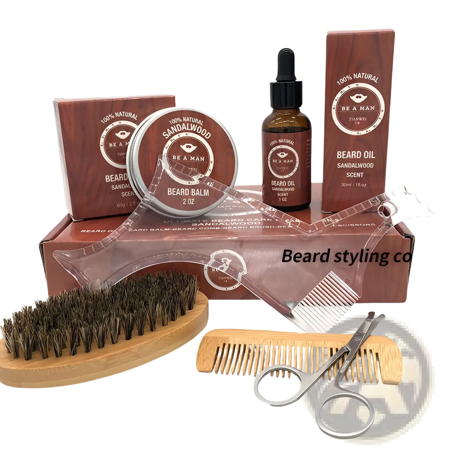 Sandalwood Beard Care Kit with Oil and Grooming Tools