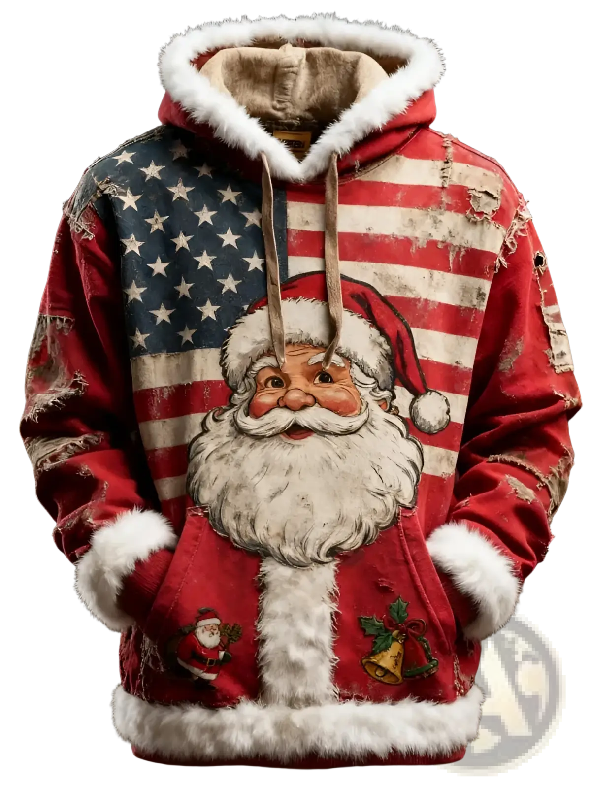 Santa Holiday Faux Fur Trim Christmas Hoodie with Pockets