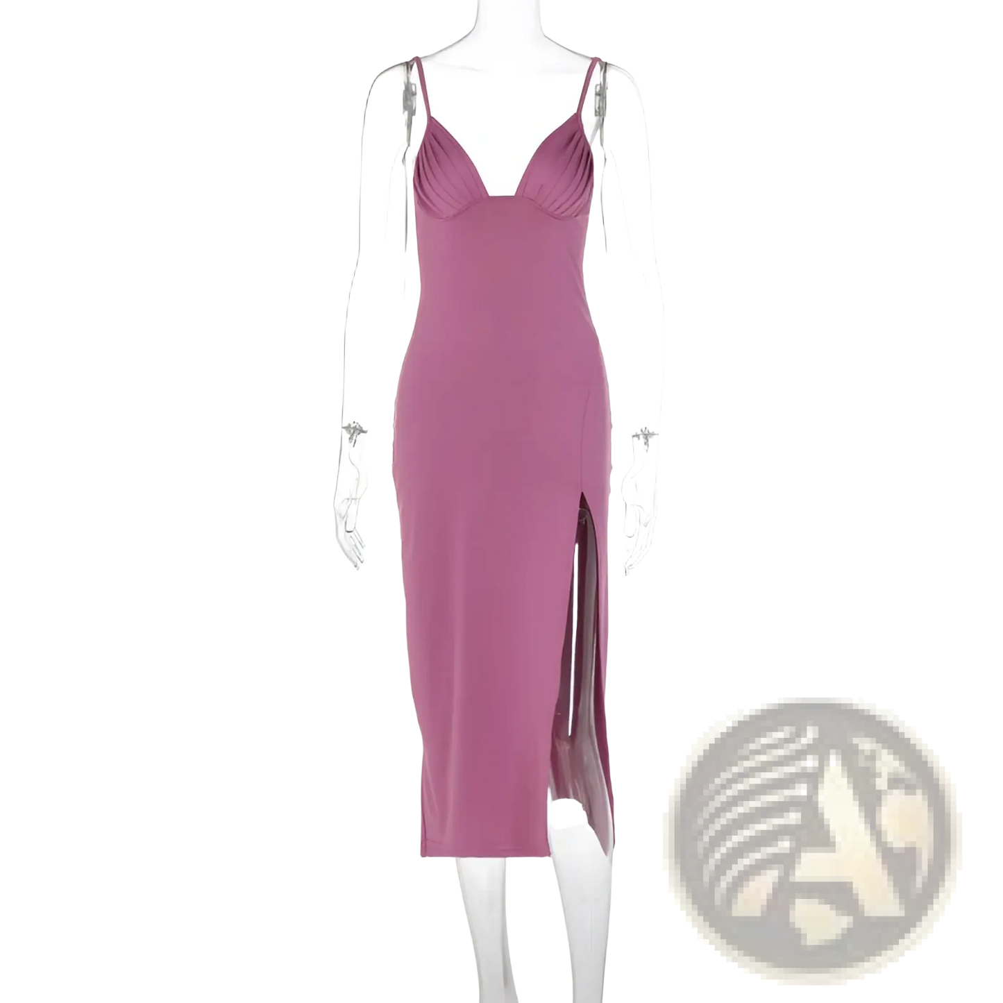 Satin Deep v Neck Backless Midi Dress with Side Slit
