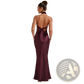 Satin Halter Neck Backless Maxi Dress