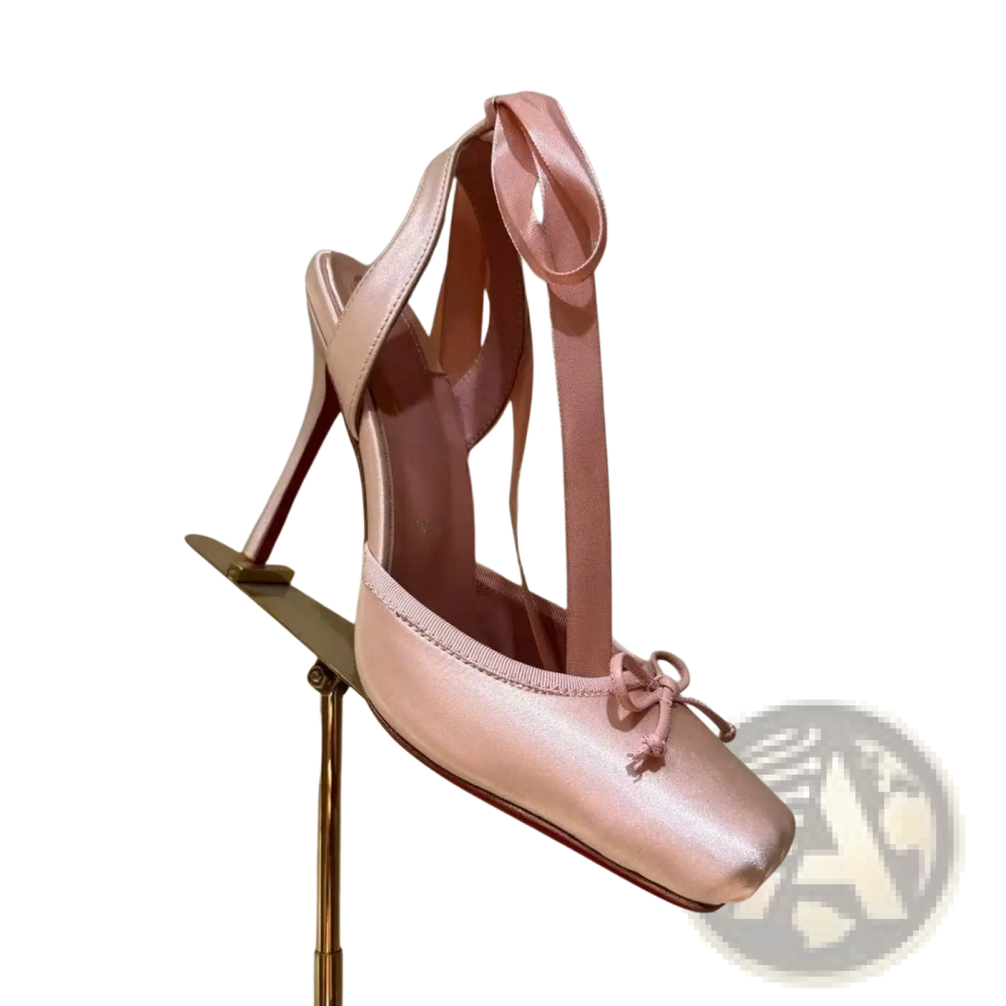 Satin Ribbon High Heel Ballet Flats with Leather Sole
