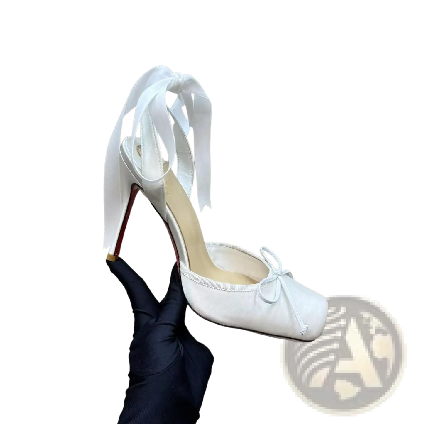 Satin Ribbon High Heel Ballet Flats with Leather Sole