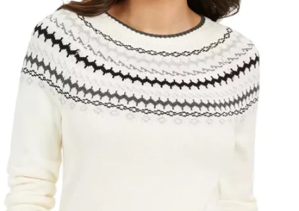 Suéter feminino Charter Club Metallic Fair Isle Family, branco, tamanho pequeno
