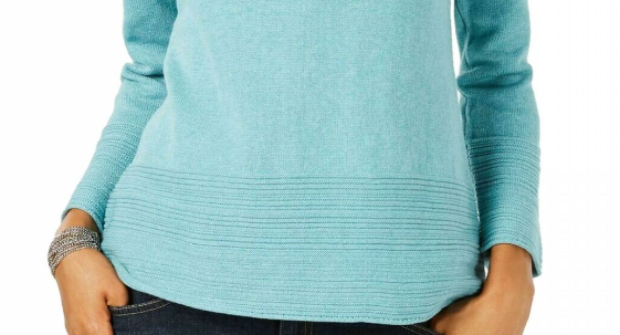 Karen Scott Suéter Feminino de Algodão com Gola Canoa Azul Tamanho XXG