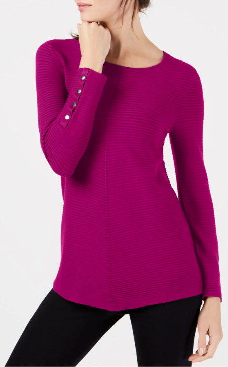 Suéter Alfani Feminino com Detalhe de Botão e Canelado Rosa Tamanho X-G