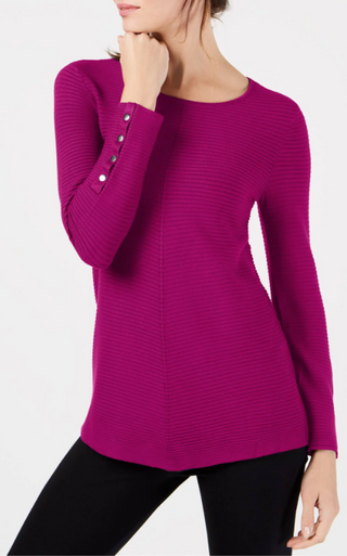 Suéter Alfani Feminino com Detalhe de Botão e Canelado Rosa Tamanho X-G