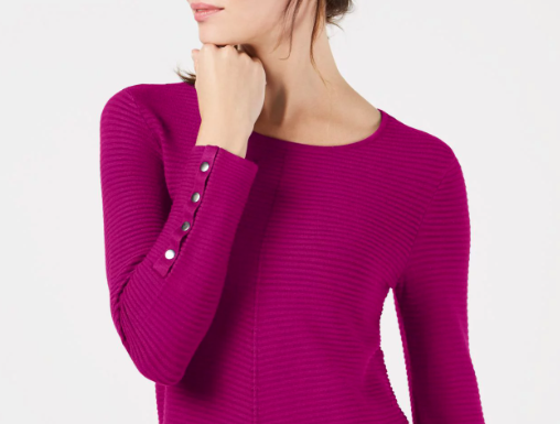 Suéter Alfani Feminino com Detalhe de Botão e Canelado Rosa Tamanho X-G