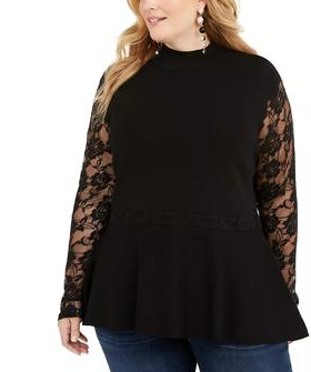 Túnica feminina plus size com strass da INC International Concepts, preta, tamanho 1X