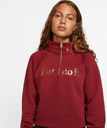 Blusa Nike Sportswear Shine Fleece Plus Size Feminina com Zíper 1/2 Vermelho Brilhante Tamanho 2 Extra Grande