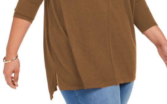 Suéter túnica feminino com costura frontal estilo &amp; co marrom tamanho grande