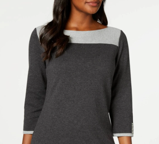 Karen Scott Suéter Feminino de Algodão Color Block Cinza Tamanho P