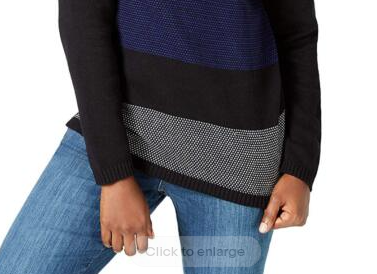 Karen Scott Suéter feminino de algodão com gola alta e blocos de cores, azul brilhante/preto, tamanho extra grande