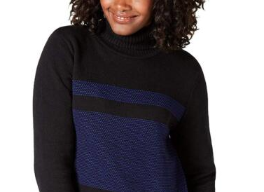 Karen Scott Suéter feminino de algodão com gola alta e blocos de cores, azul brilhante/preto, tamanho extra grande