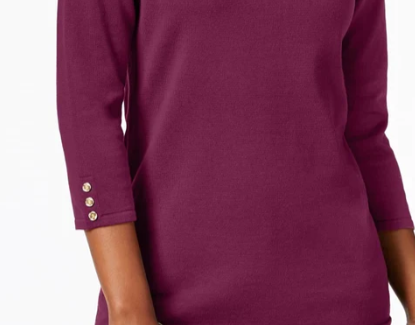 Karen Scott Blusa de algodão com decote canoa feminina, tamanho médio, roxo, extra grande