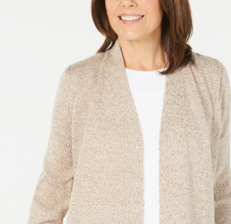 Karen Scott Cardigan feminino com frente aberta, bege, tamanho extragrande