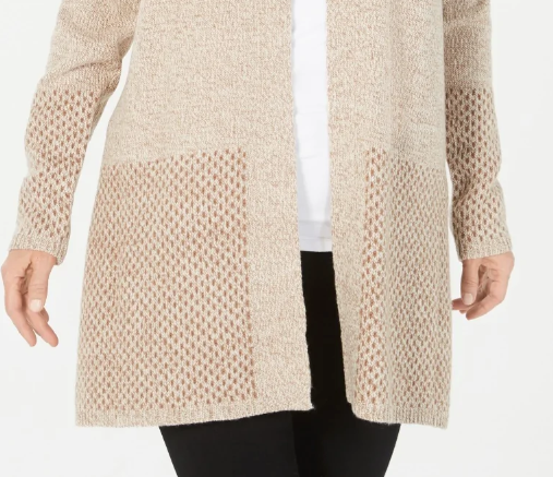 Karen Scott Cardigan feminino com frente aberta, bege, tamanho extragrande