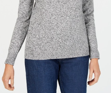 Karen Scott Suéter Feminino de Malha Marled com Zíper em 1/4 Cinza Tamanho Médio