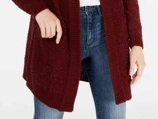 Cardigan texturizado com frente aberta para jovens, tamanho vinho, médio