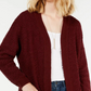 Cardigan texturizado com frente aberta para jovens, tamanho vinho, médio
