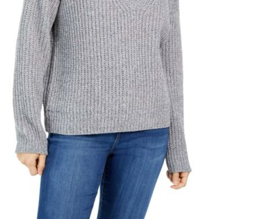 Suéter Hippie Rose Juniors com decote em V em chenille cinza, tamanho extrapequeno