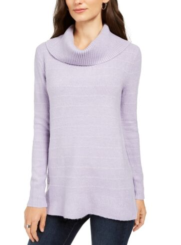 Suéter feminino de lurex com gola alta, roxo, tamanho pequeno, estilo &amp; co