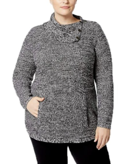 Suéter feminino com acabamento em botões, estilo &amp; co, cinza, tamanho 1X