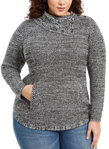 Suéter feminino com acabamento em botões, estilo &amp; co, cinza, tamanho 1X