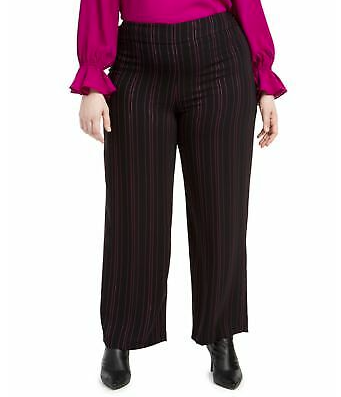 Calça Bar III Wide Leg Feminina Linhas Verticais Preta Tamanho 14