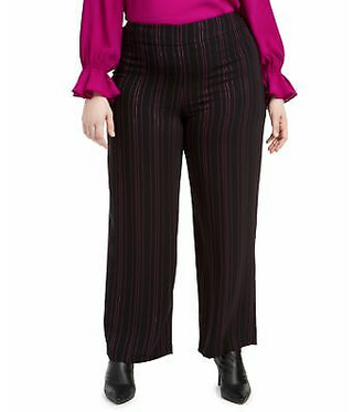 Calça Bar III Wide Leg Feminina Linhas Verticais Preta Tamanho 14