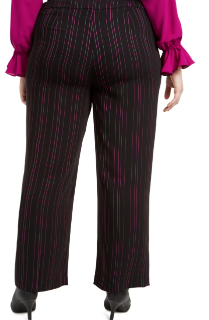 Calça Bar III Wide Leg Feminina Linhas Verticais Preta Tamanho 14