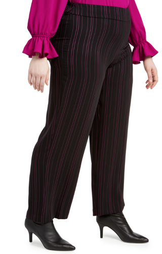 Calça Bar III Wide Leg Feminina Linhas Verticais Preta Tamanho 14