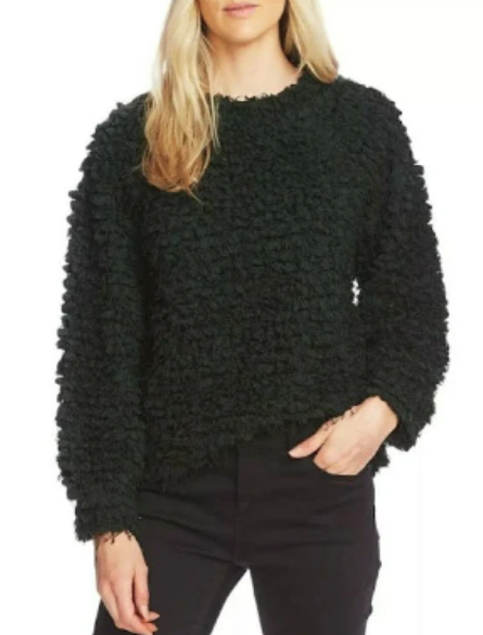 Suéter Vince Camuto Teddy Knit Mock Neck clássico verde manga comprida tamanho pequeno