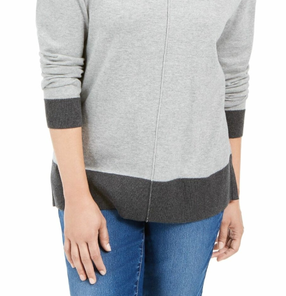 Karen Scott Suéter Feminino Erin Cotton Colorblocked Gola Simulada Cinza Tamanho Grande