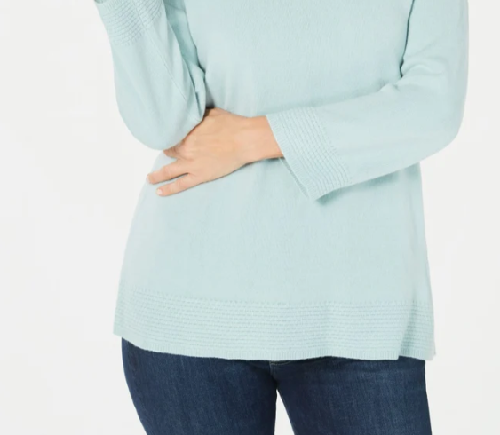 Karen Scott Suéter feminino de manga comprida com gola canoa, azul, tamanho XX-G