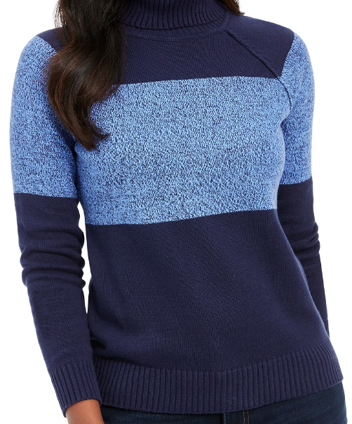 Karen Scott Suéter Feminino de Algodão com Gola Alta Colorblock Azul Tamanho Médio