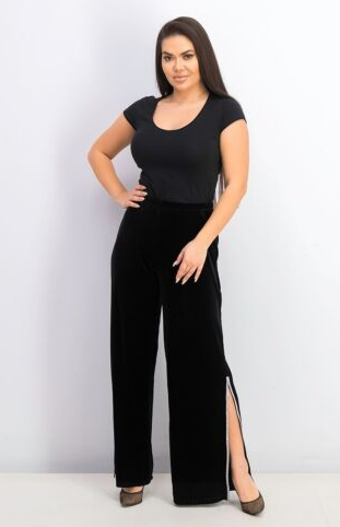Calça de veludo com acabamento embelezado MSK feminina, preta, tamanho médio