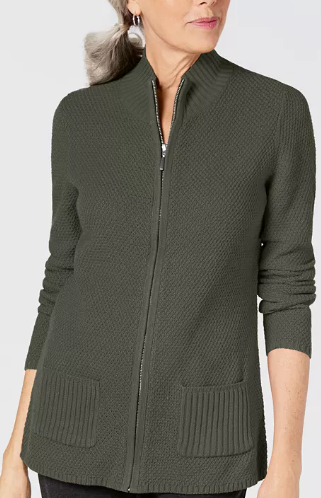 Karen Scott Cardigan Feminino Texturizado com Zíper Frontal Cinza Tamanho P