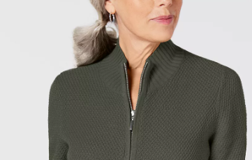 Karen Scott Cardigan Feminino Texturizado com Zíper Frontal Cinza Tamanho P