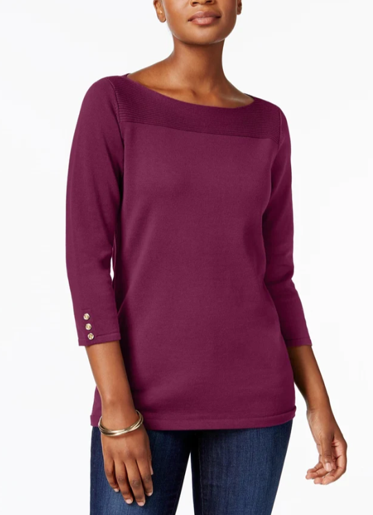 Karen Scott Blusa feminina de algodão com decote canoa, roxa, tamanho pequeno