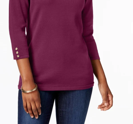 Karen Scott Blusa feminina de algodão com decote canoa, roxa, tamanho pequeno