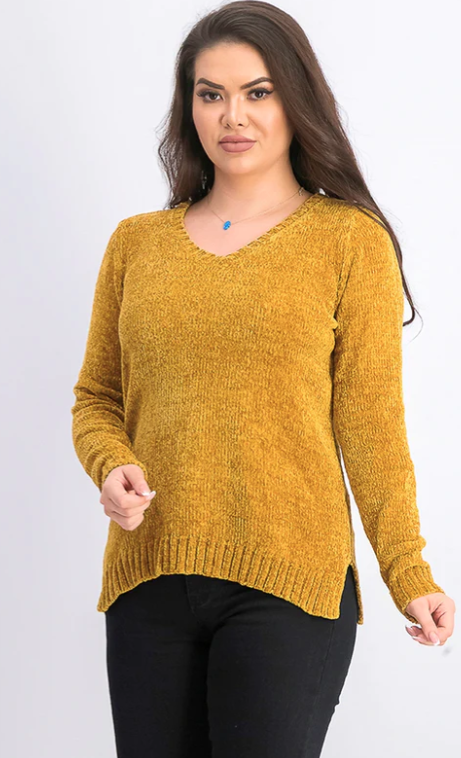 Karen Scott Suéter Feminino Gola V Chenille Amarelo Tamanho Grande