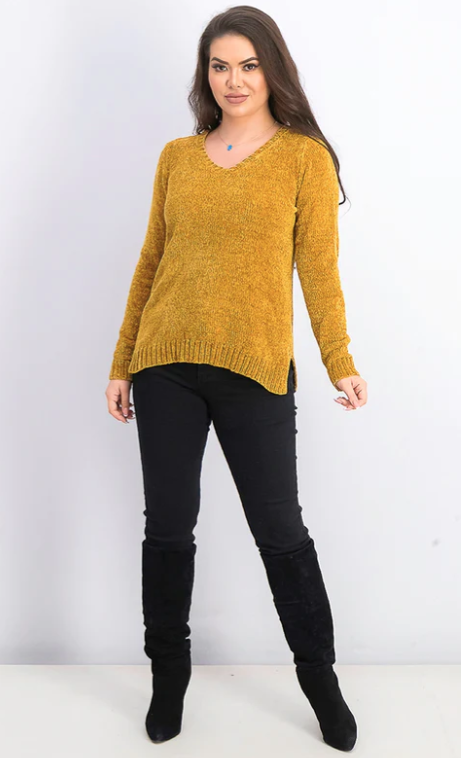 Karen Scott Suéter Feminino Gola V Chenille Amarelo Tamanho Grande