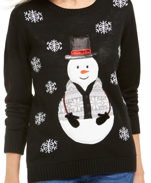 Karen Scott Suéter de Boneco de Neve com Lantejoulas para Mulheres, Preto, Tamanho Extra Grande