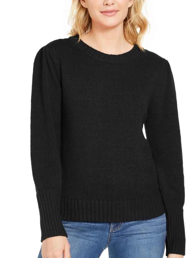 Suéter feminino com manga bufante Style &amp; Co, preto, tamanho grande